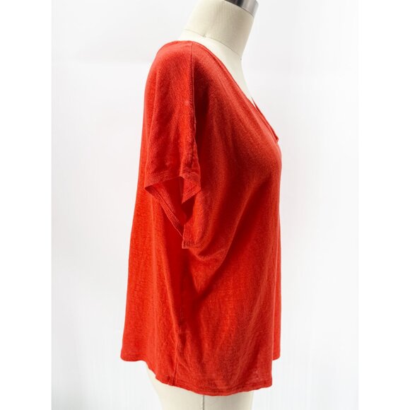 Rachel Zoe Womens 100% Linen V-Neck Short Sleeve Top Red L - Picture 2 of 9